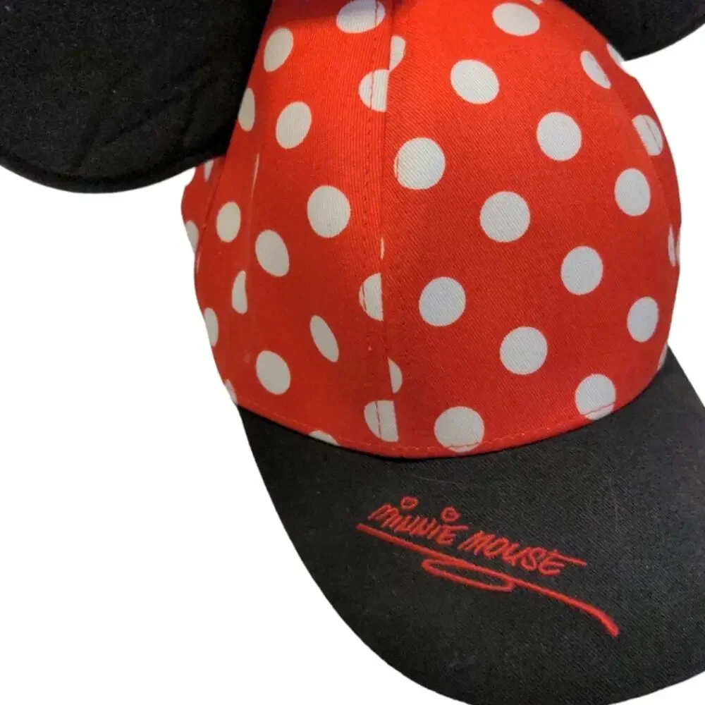 DISNEY Parks Red Black Minnie Mouse Ears Bow Polka Dot Baseball Hat Youth